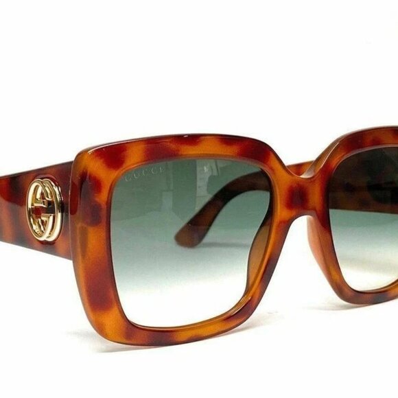 Gucci GG0141S 002 Havana Square Sunglasses Gradient Grey Green Mauve Lens NEW